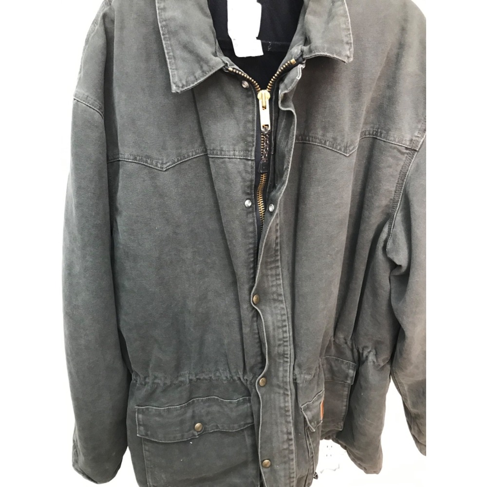 Vtg Carhartt Mens Green Canvas Work Jacket 2XLT 100% Cotton C46MOS Zip Front W - Picture 3 of 6